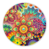Hippie Groovy Techno Psychedelic Thunder_Cove Keramische Knop (Voorkant)