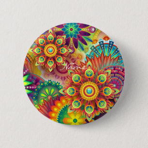 Hippie Groovy Techno Psychedelic Thunder_Cove Ronde Button 5,7 Cm