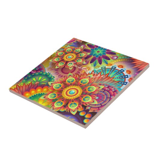 Hippie Groovy Techno Psychedelic Thunder_Cove Tegeltje (Zijkant)