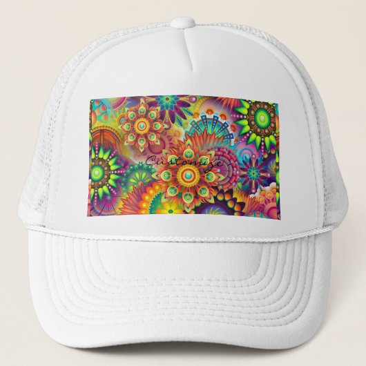 Hippie Groovy Techno Psychedelic Thunder_Cove Trucker Pet (Voorkant)