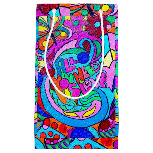 hippie groovy vrede en liefde klein cadeauzakje (Voorkant)