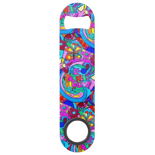 hippie groovy vrede en liefde speed flessenopener (Achterkant)