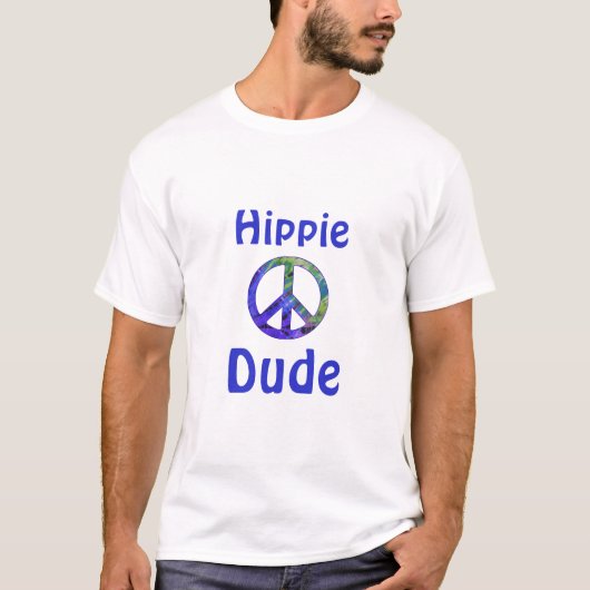 Hippie Guy Blue Green Blauwgroen Tie Dye Peace Sig T-shirt (Voorkant)