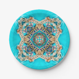 Hippie Gypsy Etnische turquoise aqua blauw bohemia Papieren Bordje