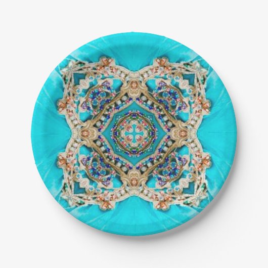 Hippie Gypsy Etnische turquoise aqua blauw bohemia Papieren Bordje (Voorkant)