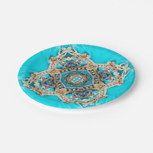 Hippie Gypsy Etnische turquoise aqua blauw bohemia Papieren Bordje (Gekanteld)