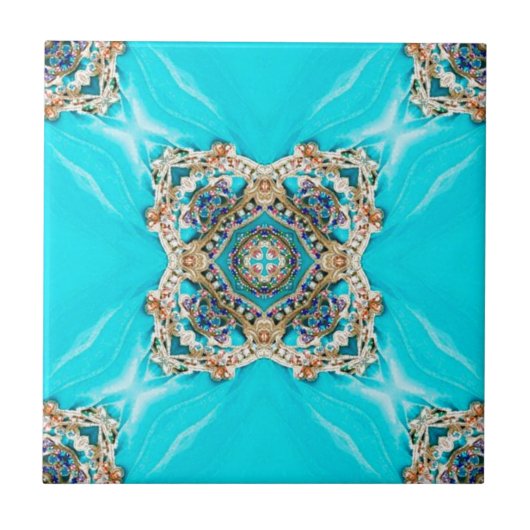 Hippie Gypsy Etnische turquoise aqua blauw bohemia Tegeltje (Voorkant)