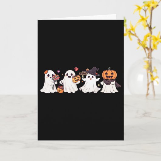 Hippie Halloween Cute Ghost Boo Spooky Season Pump Kaart (Gele Bloem)