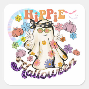 Hippie Halloween Ghost Retro Halloween Vierkante Sticker