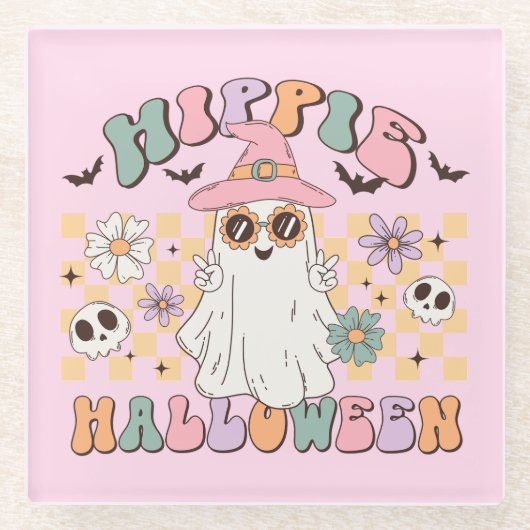 Hippie Halloween Glazen Onderzetter (Voorkant)