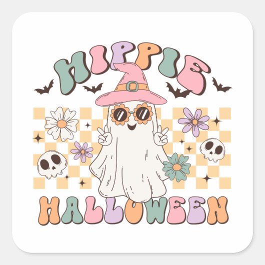 Hippie Halloween Groovy Retro Vierkante Sticker (Voorkant)