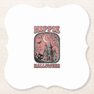 Hippie Halloween Kat Geestenhuis Vintage Design_ Kartonnen Onderzetters