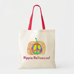 Hippie Halloween Pumpkin Peace Sign Canvas tas