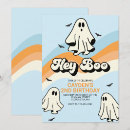 Hippie Halloween Retro Geest Hey Boo blauw Kaart