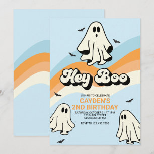 Hippie Halloween Retro Geest Hey Boo blauw Kaart