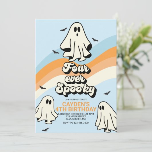Hippie Halloween Retro Ghost Four ever Spooky Kaart (Staand voorkant)