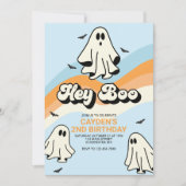Hippie Halloween Retro Ghost Hey Boo blauw Kaart (Voorkant)