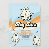 Hippie Halloween Retro Ghost Hey Boo blauw Kaart (Voorkant / Achterkant)