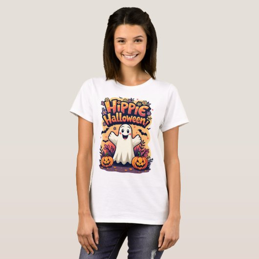 Hippie Halloween Schattigee Ghost T-shirt (Voorkant volledig)