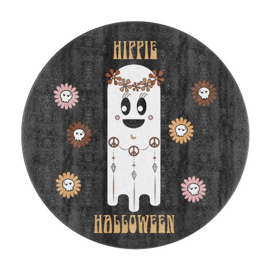 Hippie Halloween Schattigee Spook en Schedel Bloem Snijplank (Voorkant)