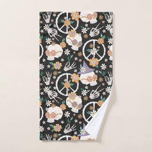 Hippie Halloween schedels en bloemen patroon Bad Handdoek (Handdoek)