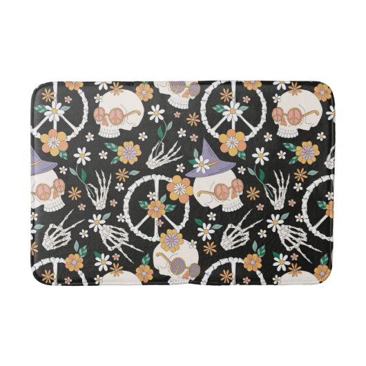 Hippie Halloween schedels en bloemen patroon Badmat (Voorkant)
