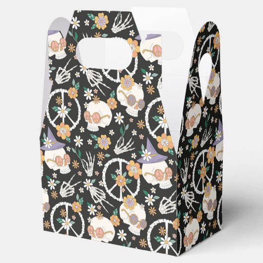 Hippie Halloween schedels en bloemen patroon Bedankdoosjes (Geopend)