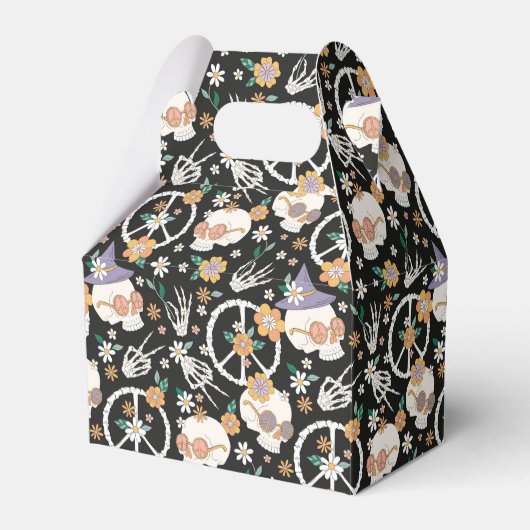 Hippie Halloween schedels en bloemen patroon Bedankdoosjes (Voorkant Zijde)