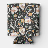 Hippie Halloween schedels en bloemen patroon Blikjeskoeler (Voorkant)