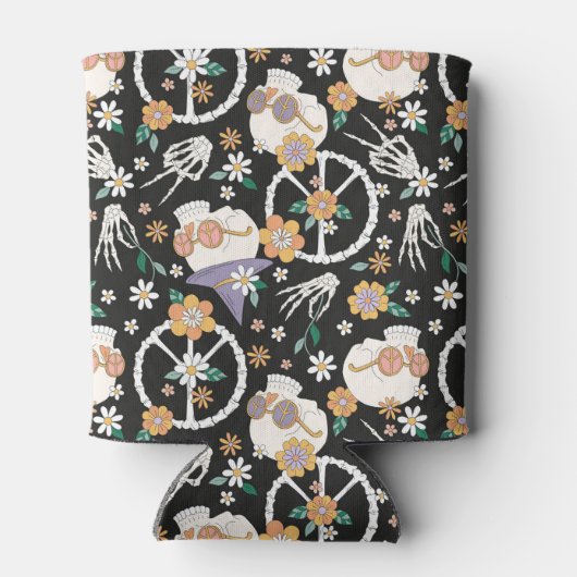 Hippie Halloween schedels en bloemen patroon Blikjeskoeler (Achterkant)