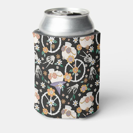 Hippie Halloween schedels en bloemen patroon Blikjeskoeler (Blikje Achterkant)