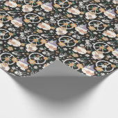 Hippie Halloween schedels en bloemen patroon Cadeaupapier (Hoek)