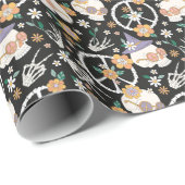 Hippie Halloween schedels en bloemen patroon Cadeaupapier (Rol Hoek)