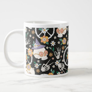 Hippie Halloween schedels en bloemen patroon Grote Koffiekop