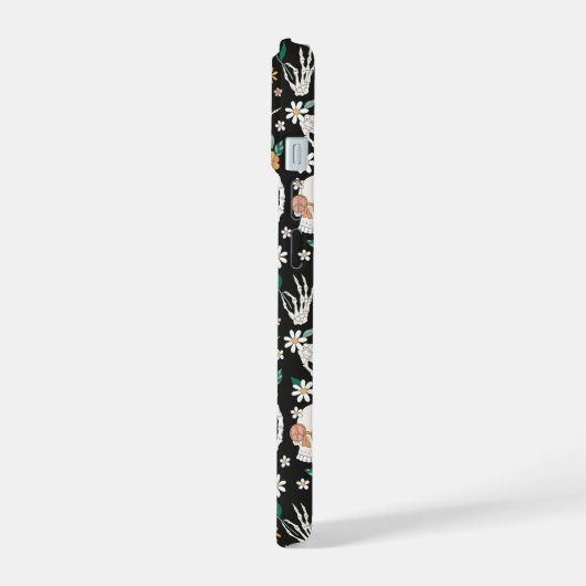 Hippie Halloween schedels en bloemen patroon iPhone 15 Case (Linkerkant)