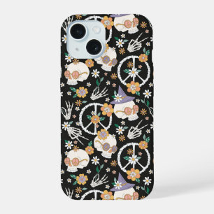 Hippie Halloween schedels en bloemen patroon iPhone 15 Case