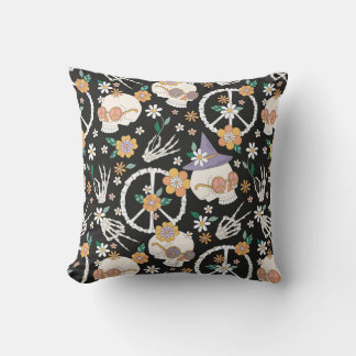 Hippie Halloween schedels en bloemen patroon Kussen