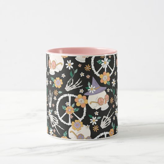 Hippie Halloween schedels en bloemen patroon Mok (Midden)