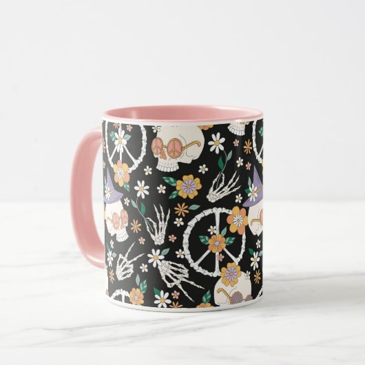 Hippie Halloween schedels en bloemen patroon Mok (Voorkant links)