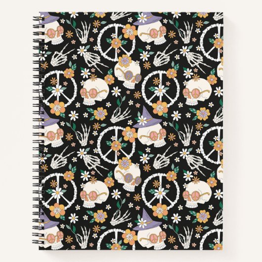 Hippie Halloween schedels en bloemen patroon Notitieboek (Voorkant)