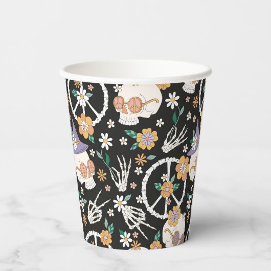 Hippie Halloween schedels en bloemen patroon Papieren Bekers (Achterkant)