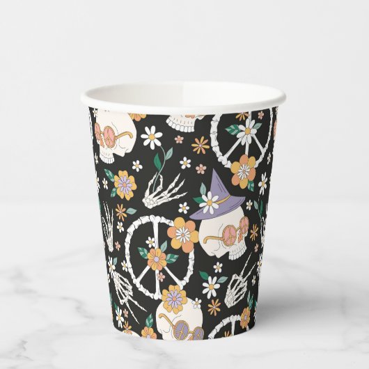 Hippie Halloween schedels en bloemen patroon Papieren Bekers (Links)