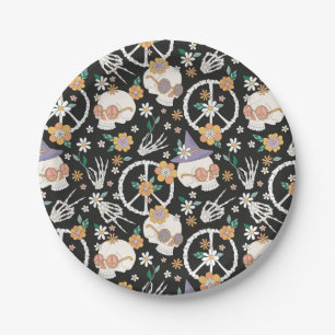 Hippie Halloween schedels en bloemen patroon Papieren Bordje
