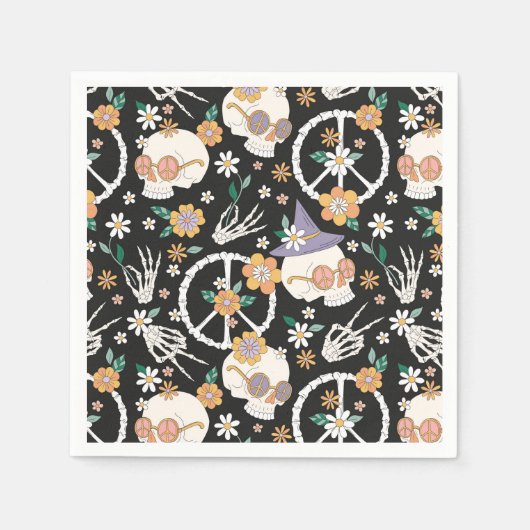 Hippie Halloween schedels en bloemen patroon Servet (Voorkant)