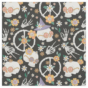 Hippie Halloween schedels en bloemen patroon Stof