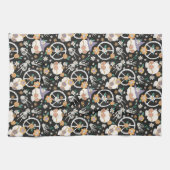 Hippie Halloween schedels en bloemen patroon Theedoek (Horizontaal)