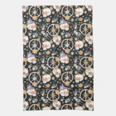 Hippie Halloween schedels en bloemen patroon Theedoek (Verticaal)