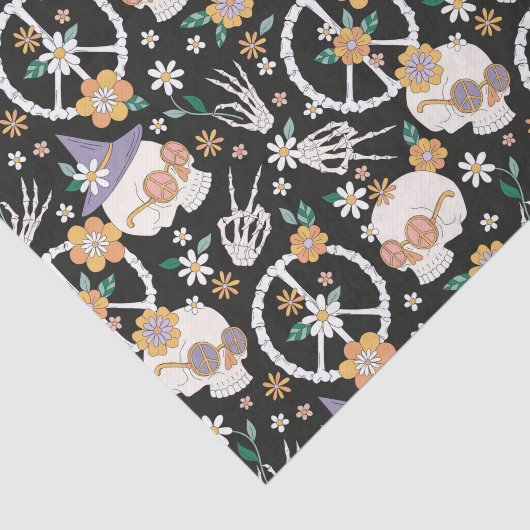 Hippie Halloween schedels en bloemen patroon Tissuepapier (Detail)