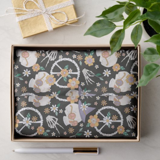 Hippie Halloween schedels en bloemen patroon Tissuepapier (Geschenk)
