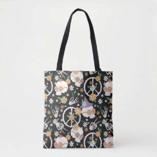 Hippie Halloween schedels en bloemen patroon Tote Bag